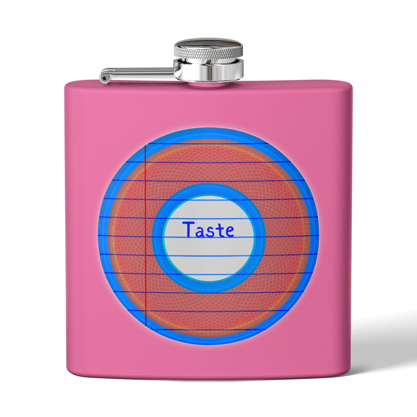 Lump's Donut Flask 6 oz -  "Tasty Flask Donut" - red/blue rustic donut - [*w/your choice of 6 backgrounds]