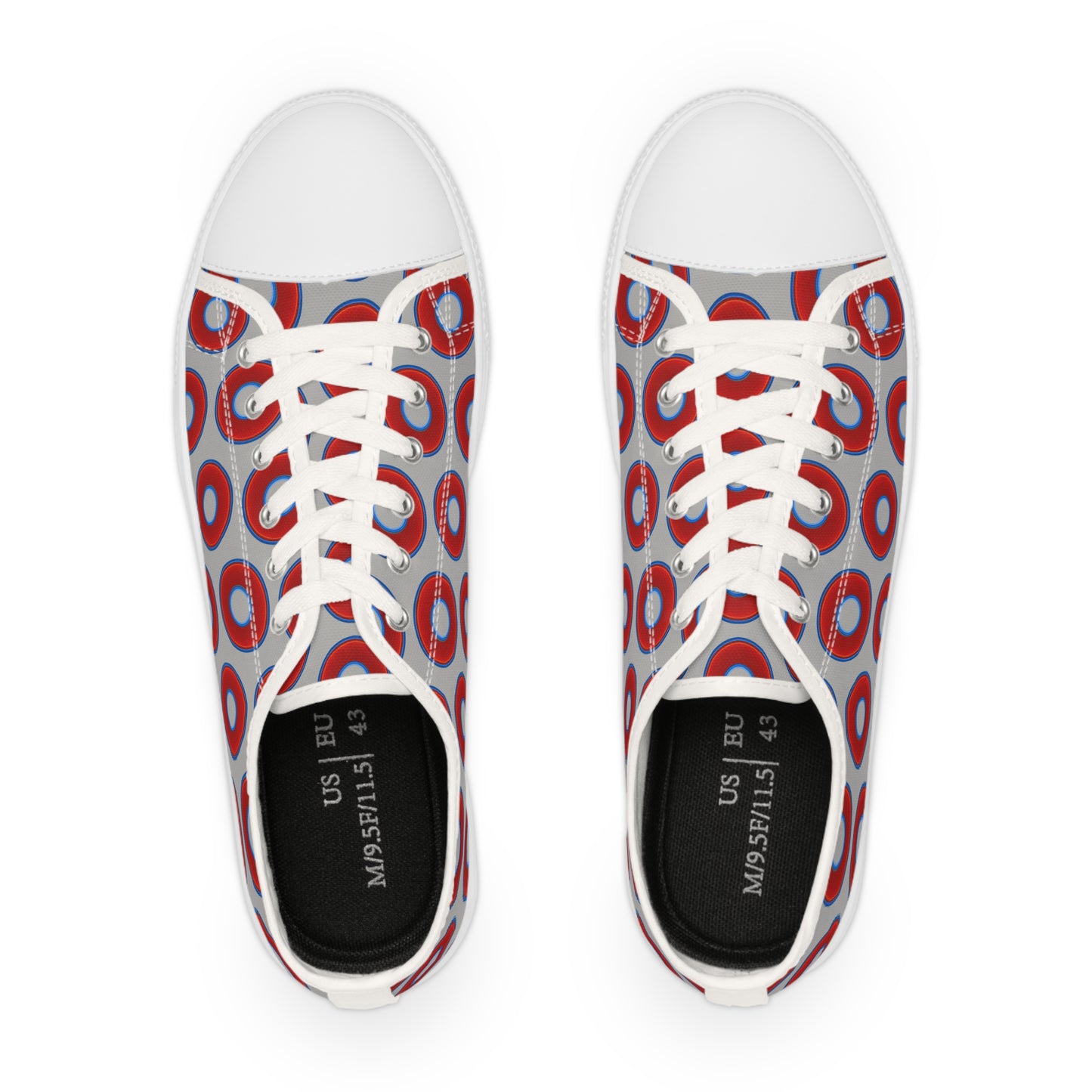Men's - Low Top Chuck Taylors - large vivid red donut print w/light gray background
