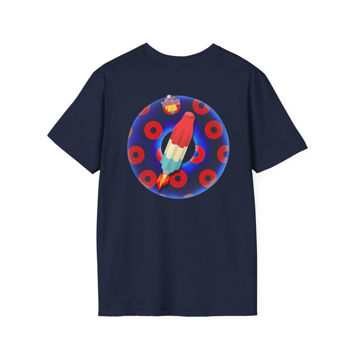 Classic Donut Tee - Unisex Soft-Style - "Blow this Popsicle Stand" - blue/red paradox bomb pop donut - variant 3