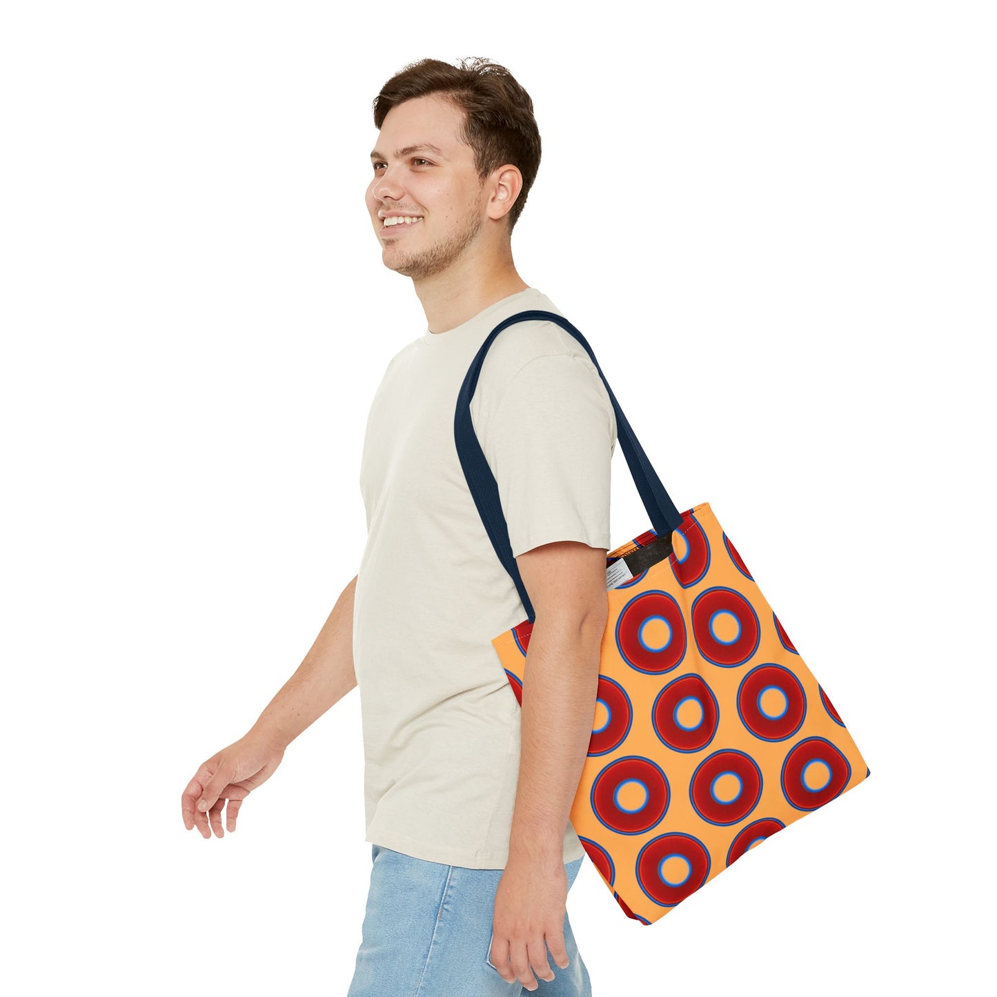 Lumpy Beach/Tote Bag - red vivid donuts w/creamcicle orange background