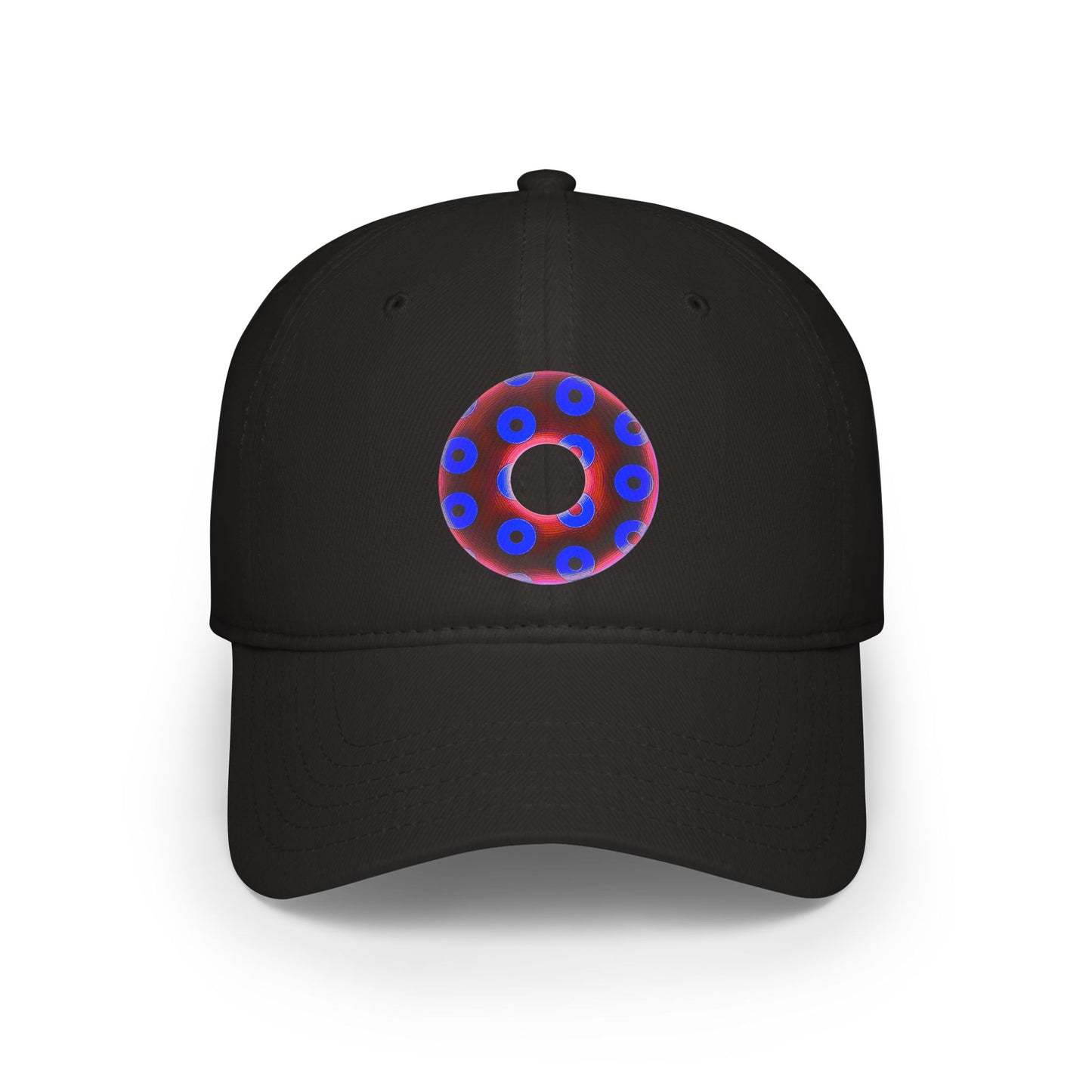 Lumpy Donut Baseball Cap - "Plain [Mary] Jane" - paradoxical dark red/royal blue blimpy donut w/