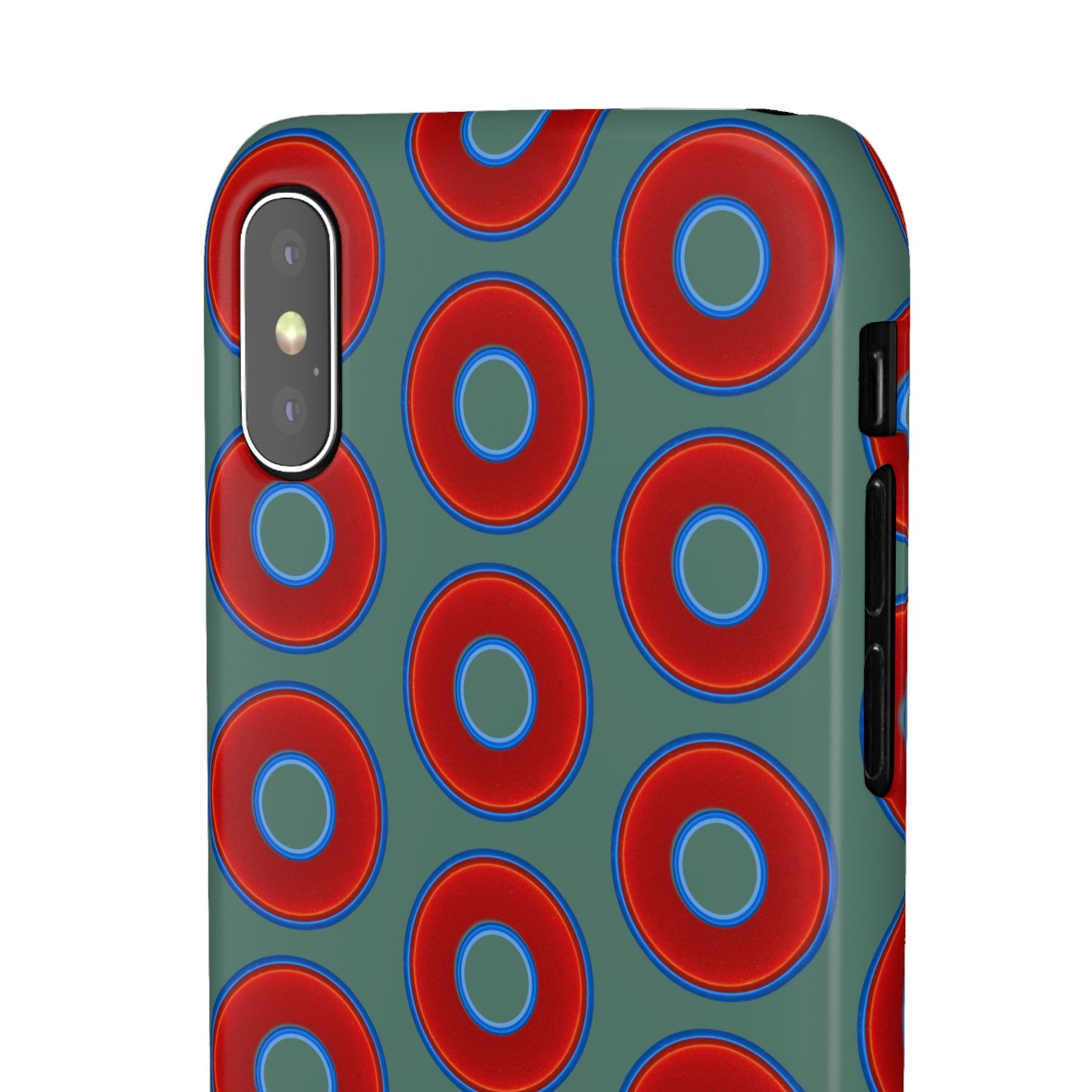 Lumpy Donut Snap Case - red vivid donut print w/Fenway green background