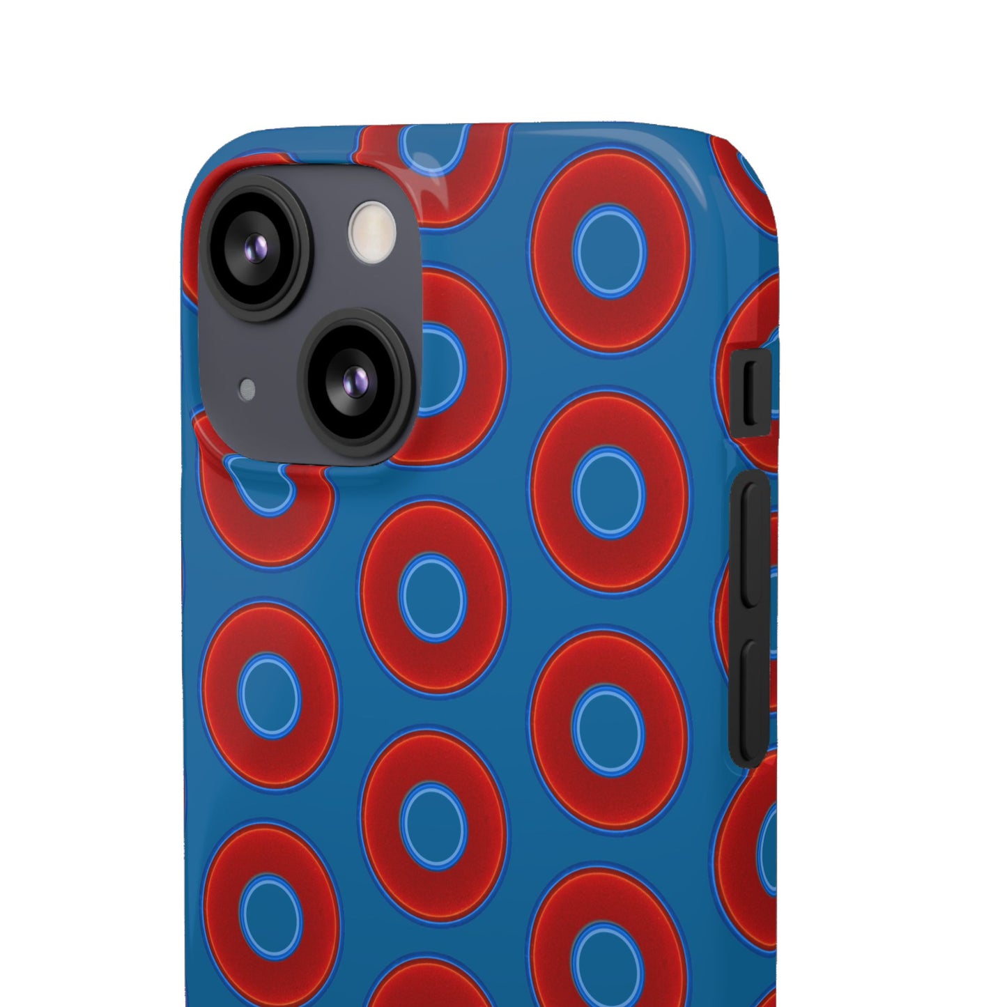 Lumpy Donut Snap Case - red vivid donut print w/wavy navy blue background
