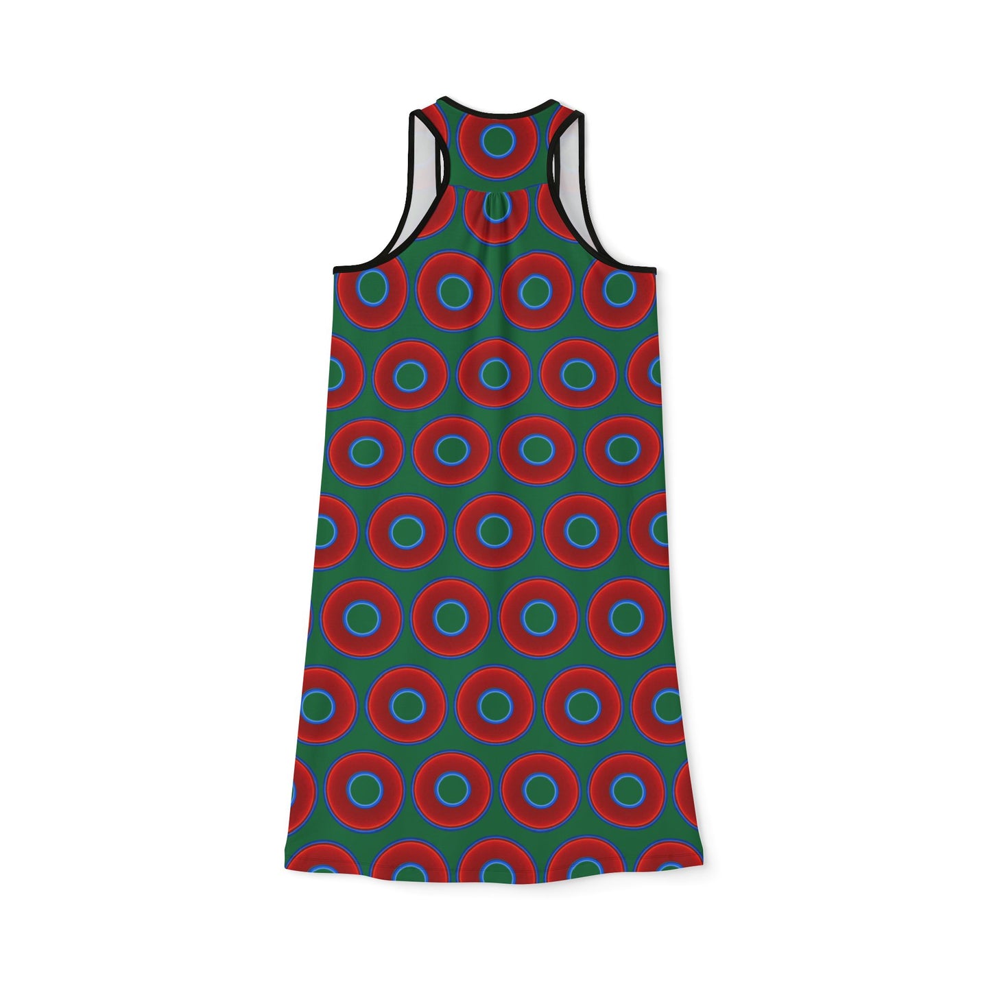 Tela's Lumpy Racerback Donut Dress - red vivid donut print w/green background
