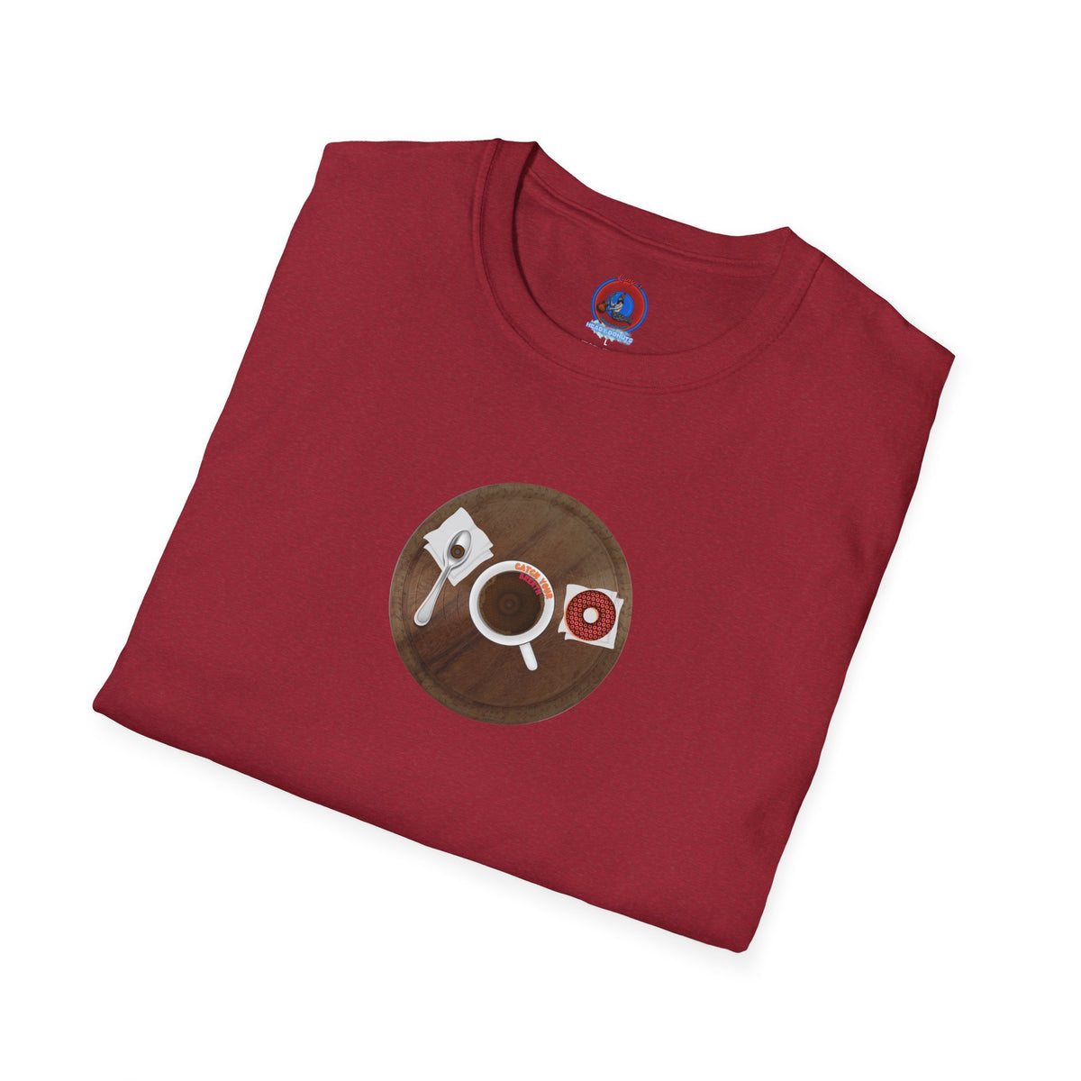 Classic Donut Tee - Unisex Soft-Style - "Coffee With My Donuts" - wooden table donut