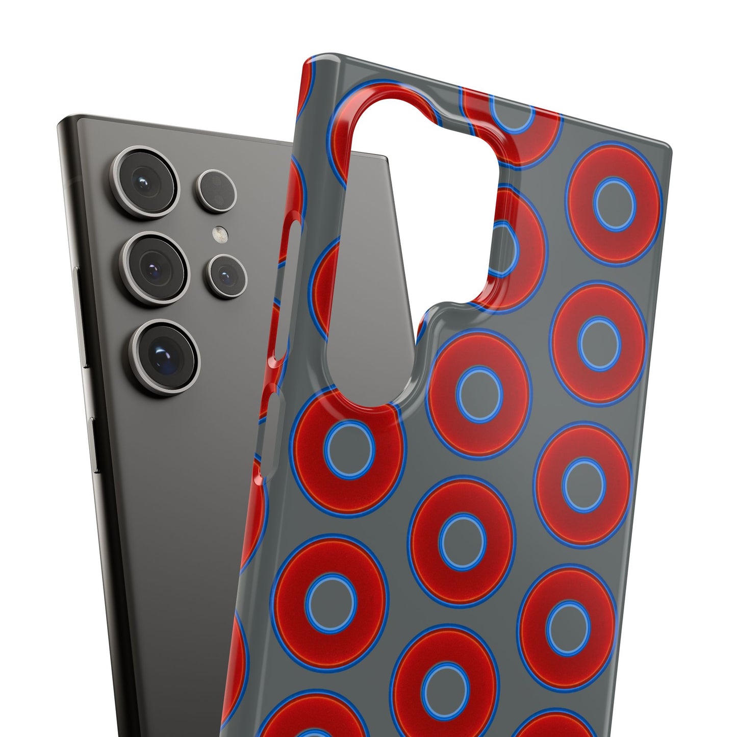 Lumpy Donut Snap Case - red vivid donut print w/dark gray background