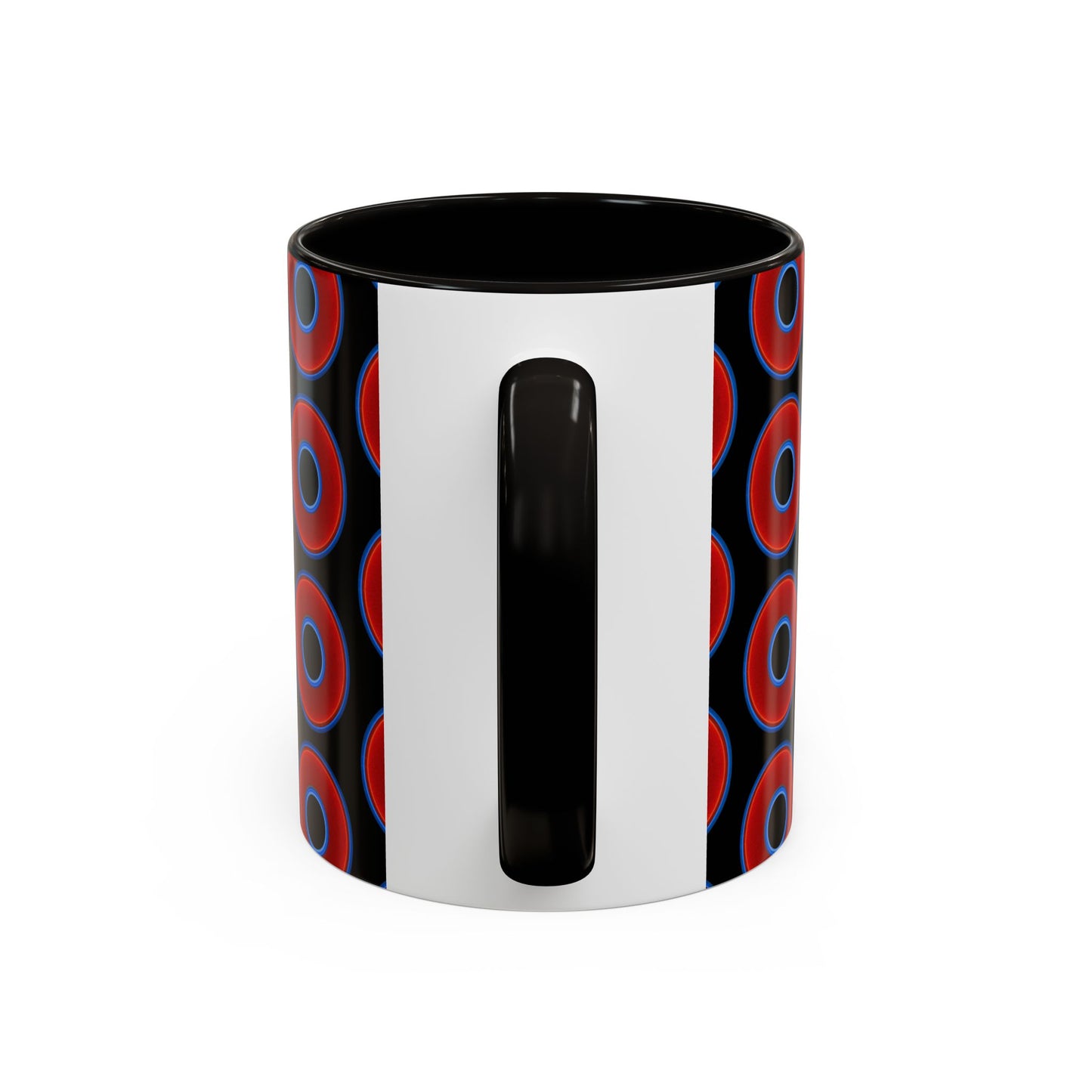 Lump's Grumpy Coffee Mug - vivid red donuts w/black background