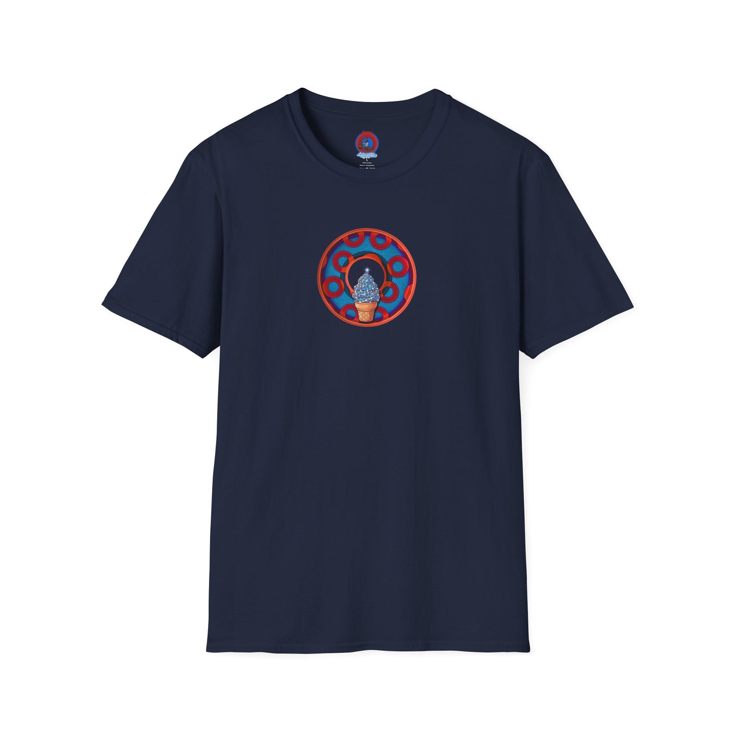 Classic Donut Tee - Unisex Soft-Style - "We All Scream It's ICE Cream" - blue/red rustic paradox donut