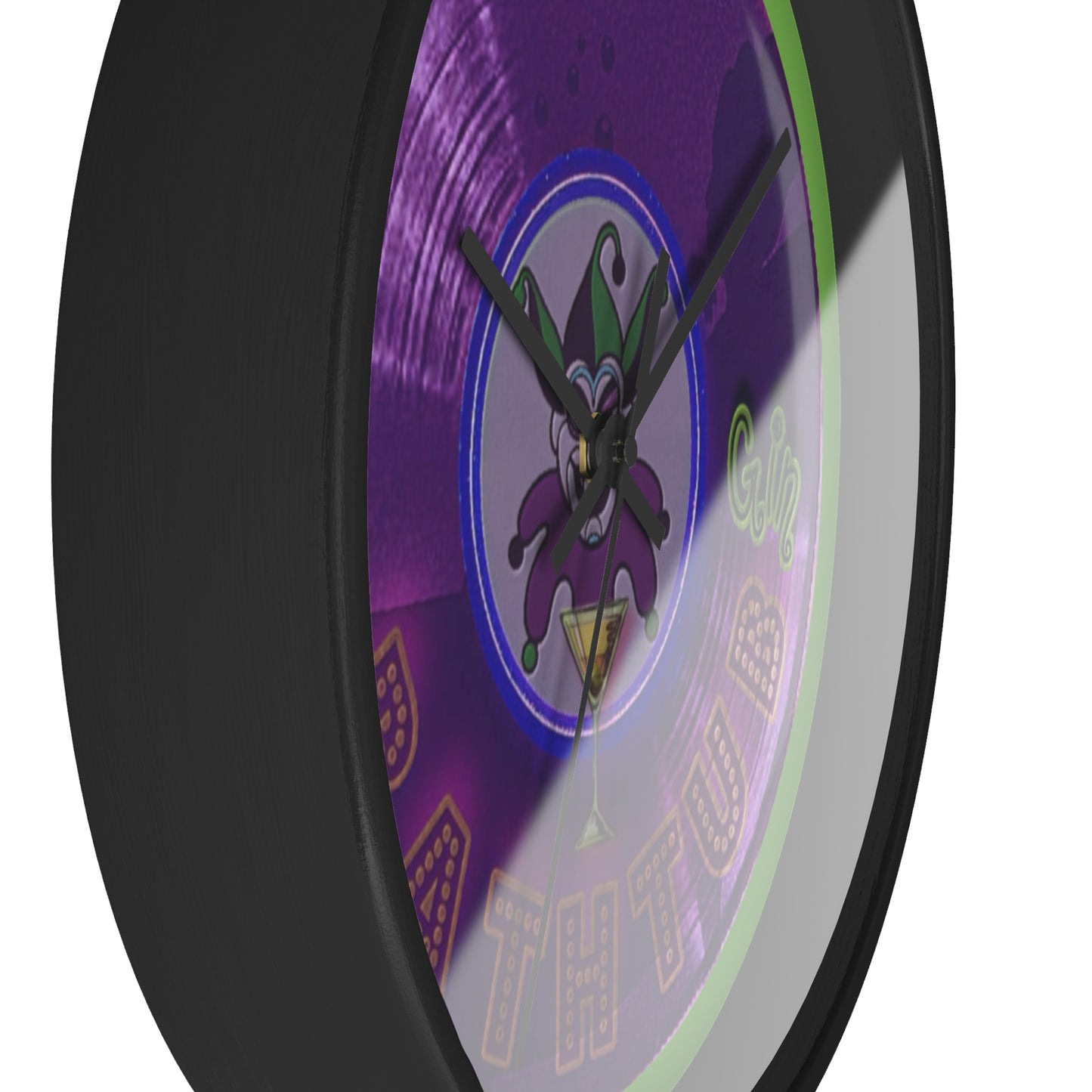 Lumpy Wall Clock - "The Joker's Personal Donut Clocks" - variant 2 troubadour edition purple vivid donut w/light green background