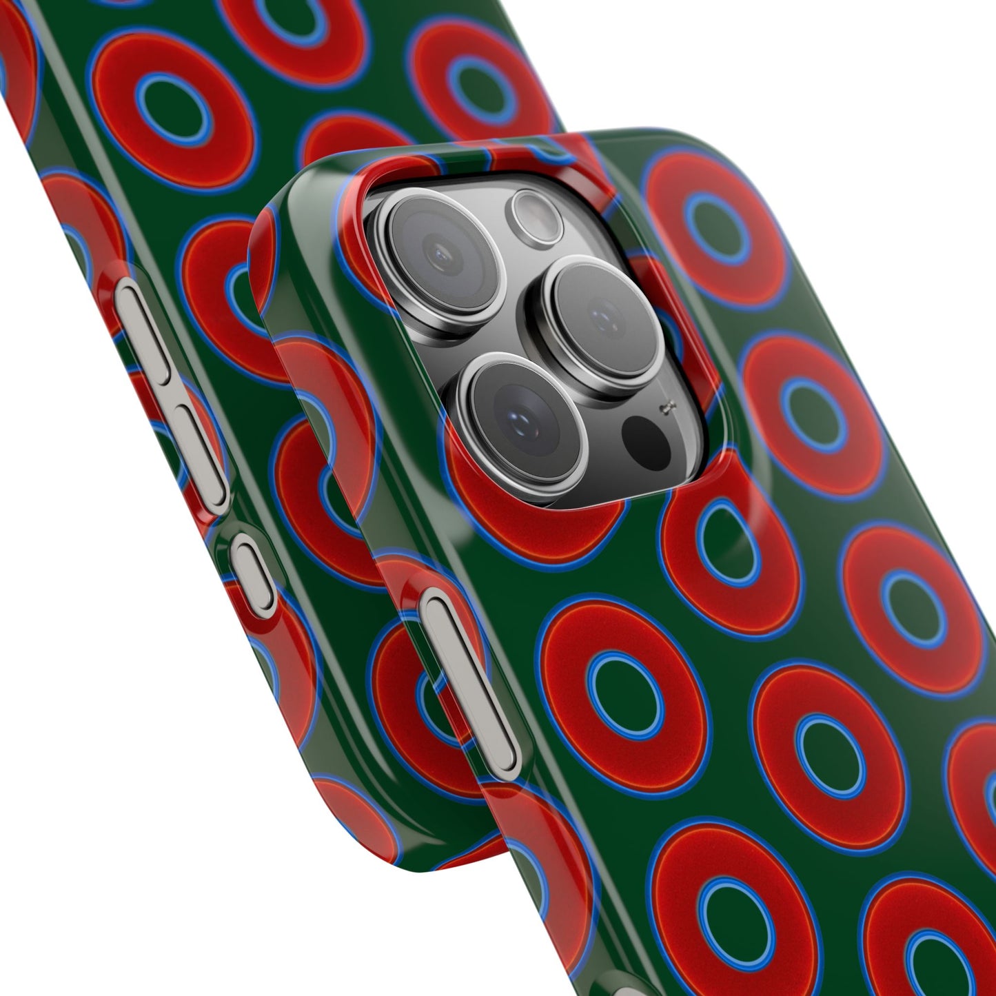Lumpy Donut Snap Case - red vivid donut print w/deep pond green background