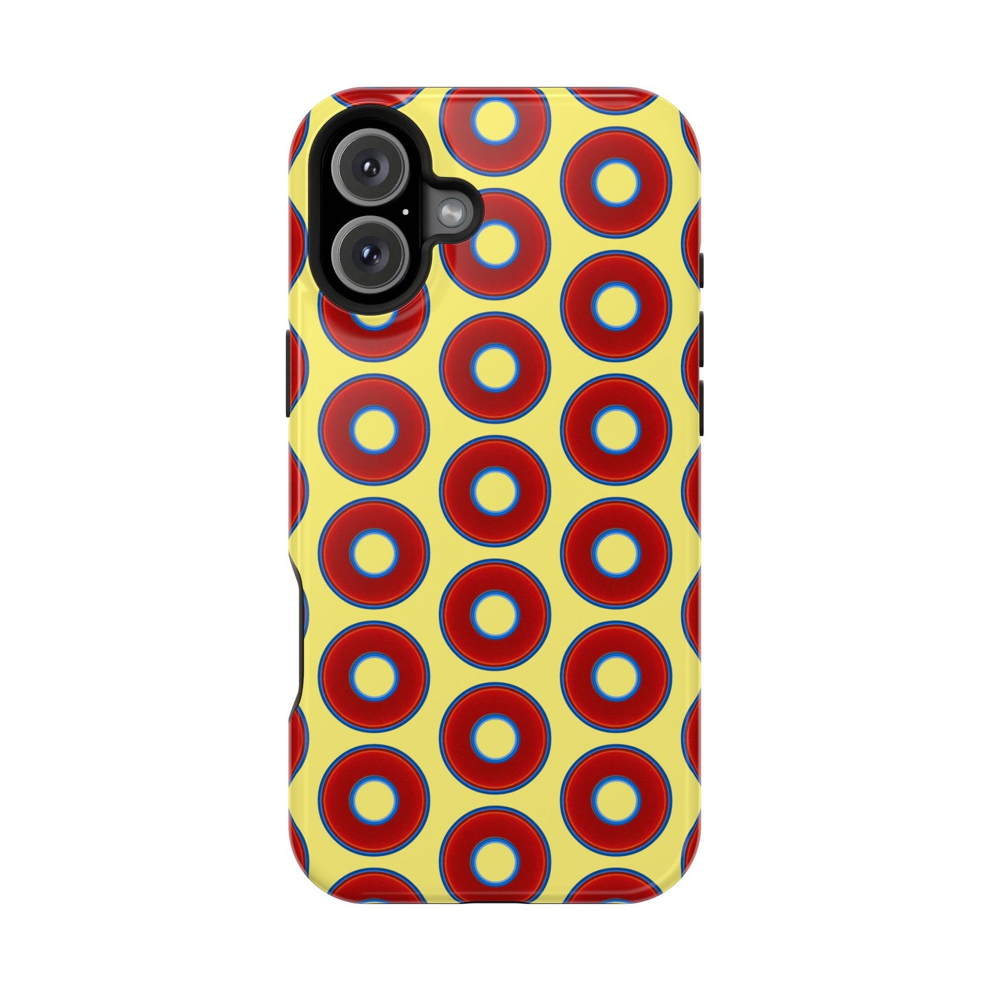 Impact-Resistant Lumpy Donut Case - red vivid donut print w/yellow background