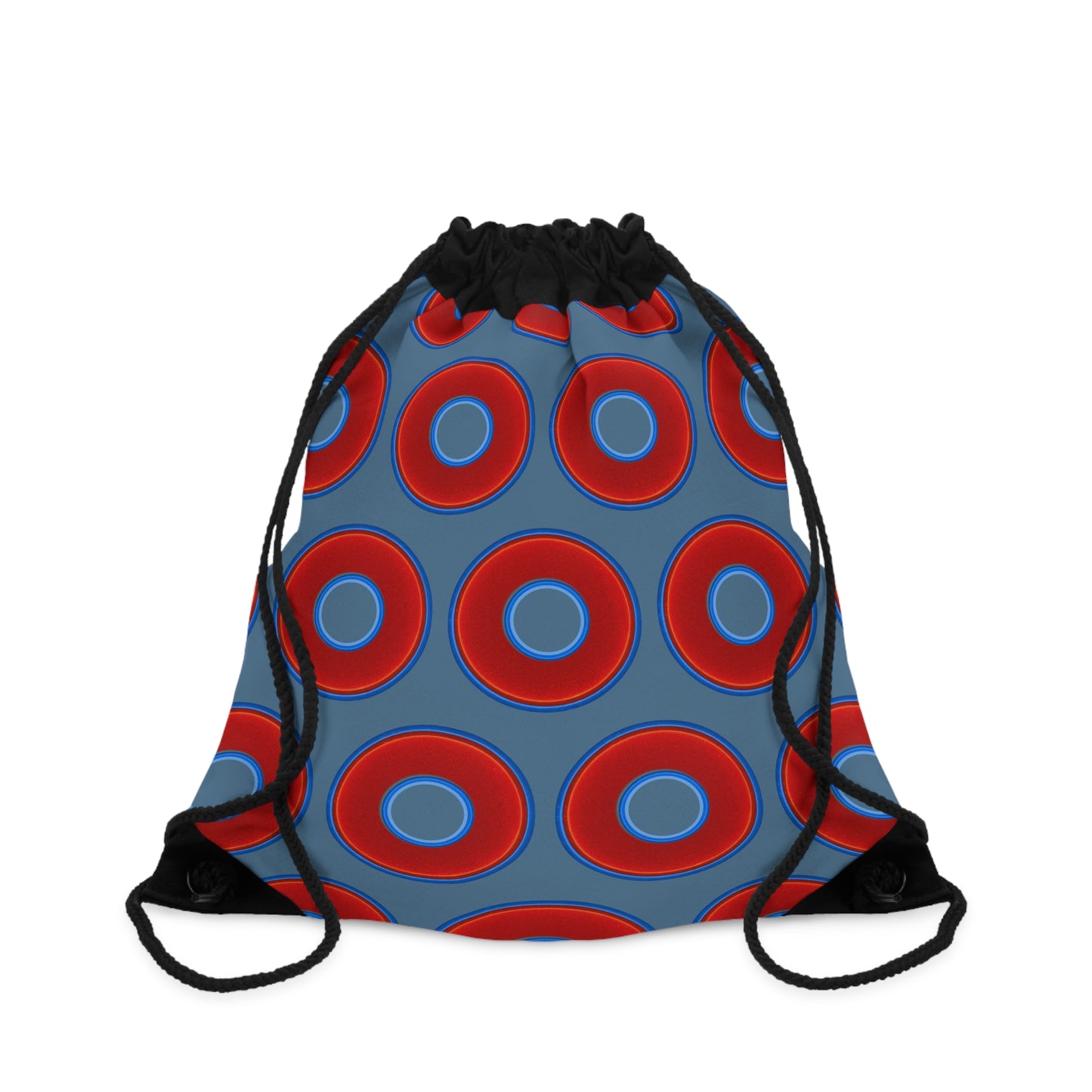 Lumpy Donut Drawstring Bag - red vivid donuts print w/steel blue background