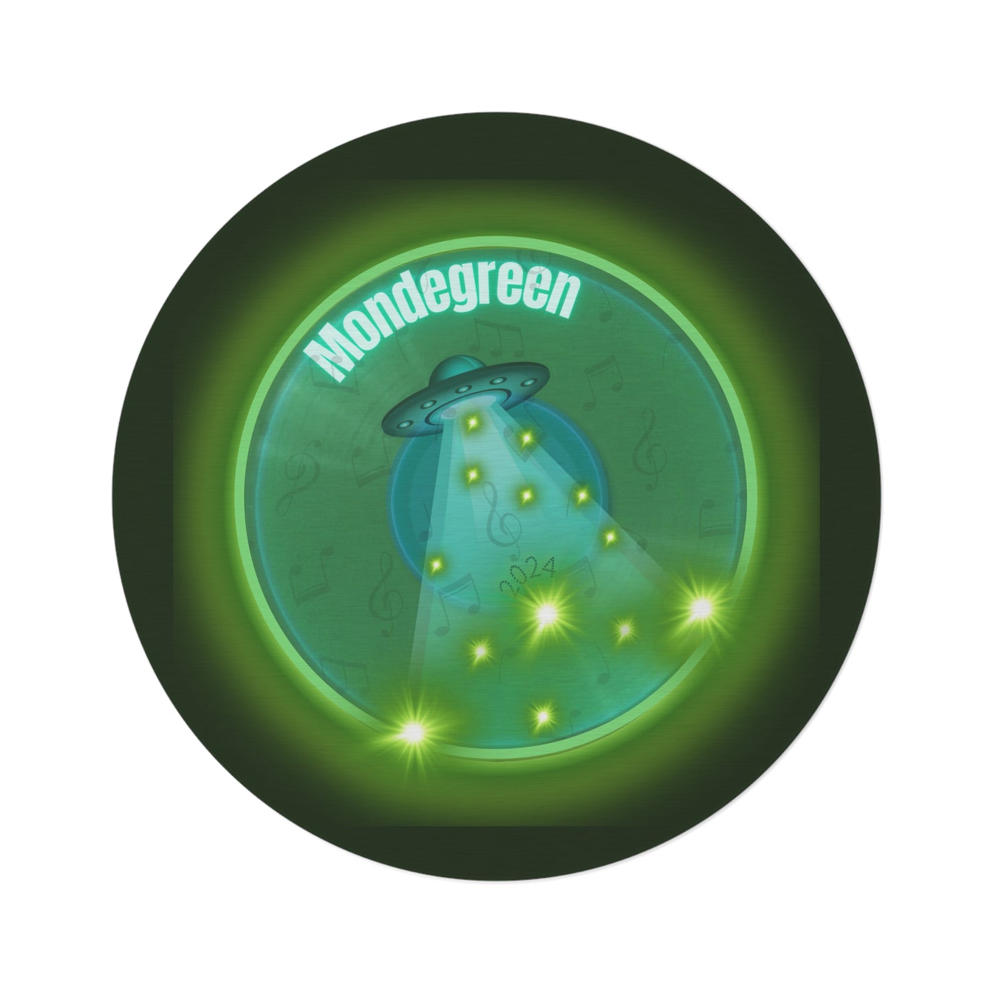 Round Room - 5 ft x 5 ft Lumpy Donut Rug - "Close Encounters of the Delaware Kind" - vivid green record donut w/deep forest green background - variant 1
