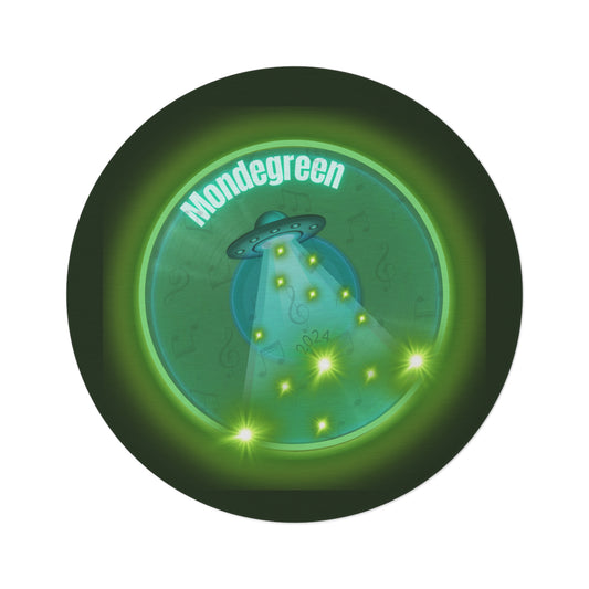 Round Room - 5 ft x 5 ft Lumpy Donut Rug - "Close Encounters of the Delaware Kind" - vivid green record donut w/deep forest green background - variant 1