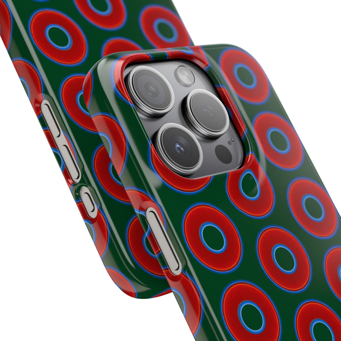 Lumpy Donut Snap Case - red vivid donut print w/deep pond green background