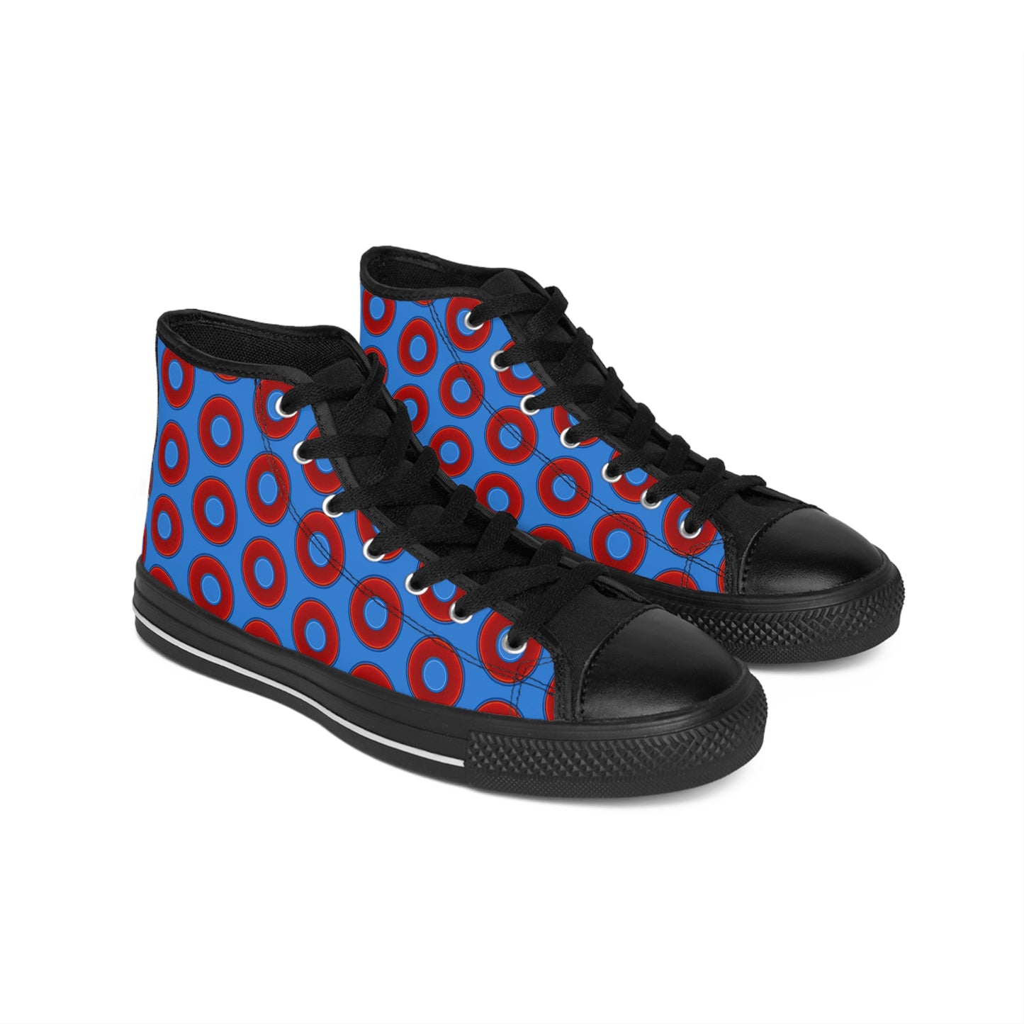 Men's Cushiony Convectors - High Tops - red vivid donuts w/light royal background