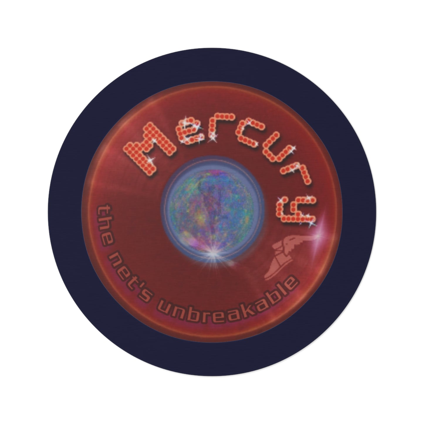 Round Room - 5 ft x 5 ft Lumpy Donut Rug - "Donut Rug of the Gods" - vivid red donut w/dark navy background - variant 5