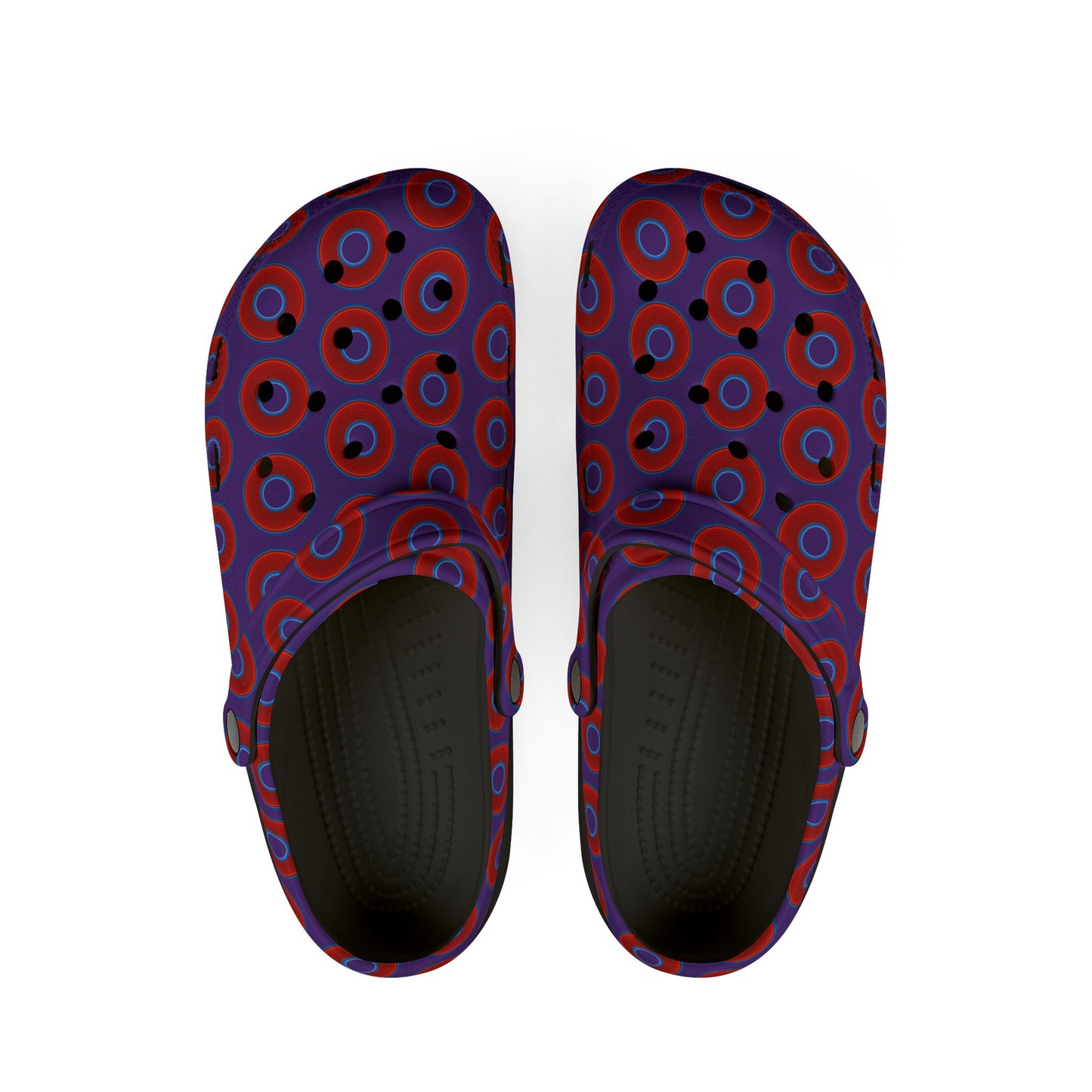 Spatchcocks - donut slip-on shoes - vivid red donuts w/dark purple background [unisex]