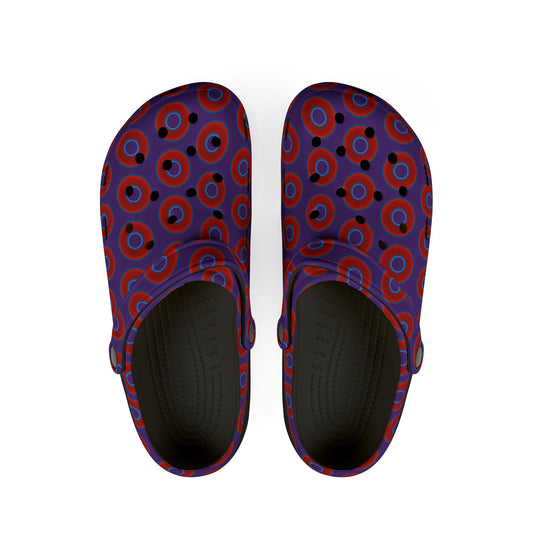 Spatchcocks - donut slip-on shoes - vivid red donuts w/dark purple background [unisex]