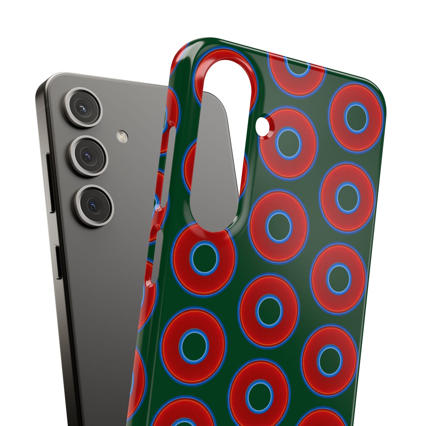 Lumpy Donut Snap Case - red vivid donut print w/deep pond green background