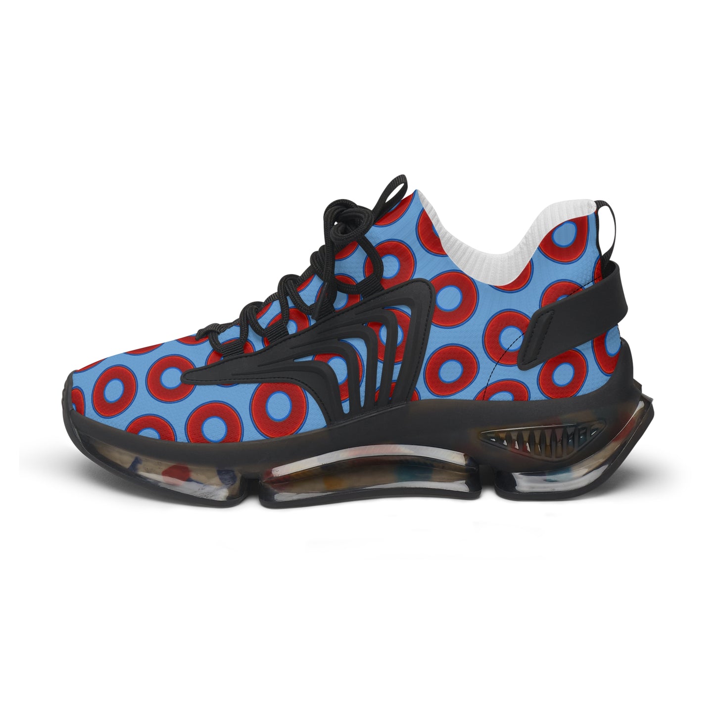 Women's Donut Kicks - red vivid donut print w/light blue background