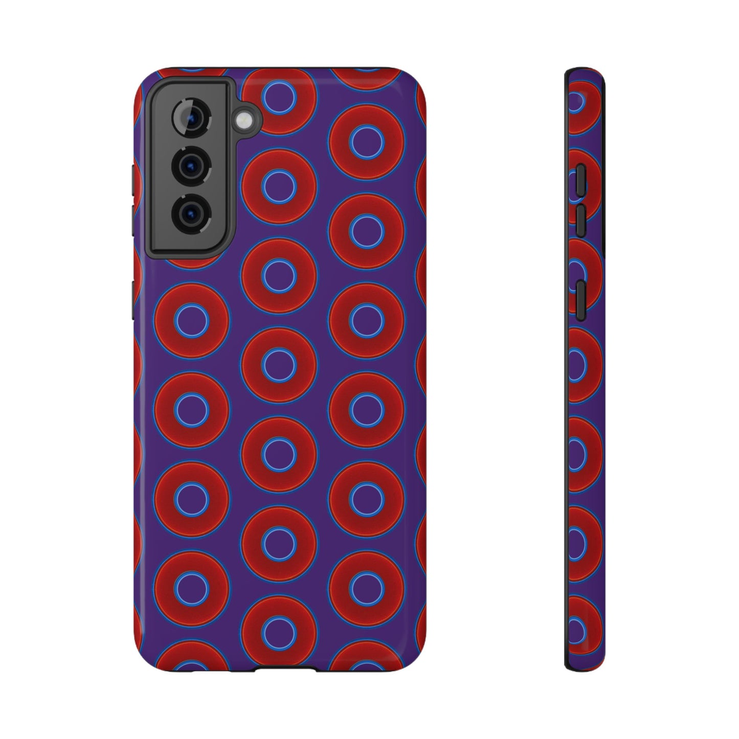 Impact-Resistant Lumpy Donut Case - red vivid donut print w/dark purple background