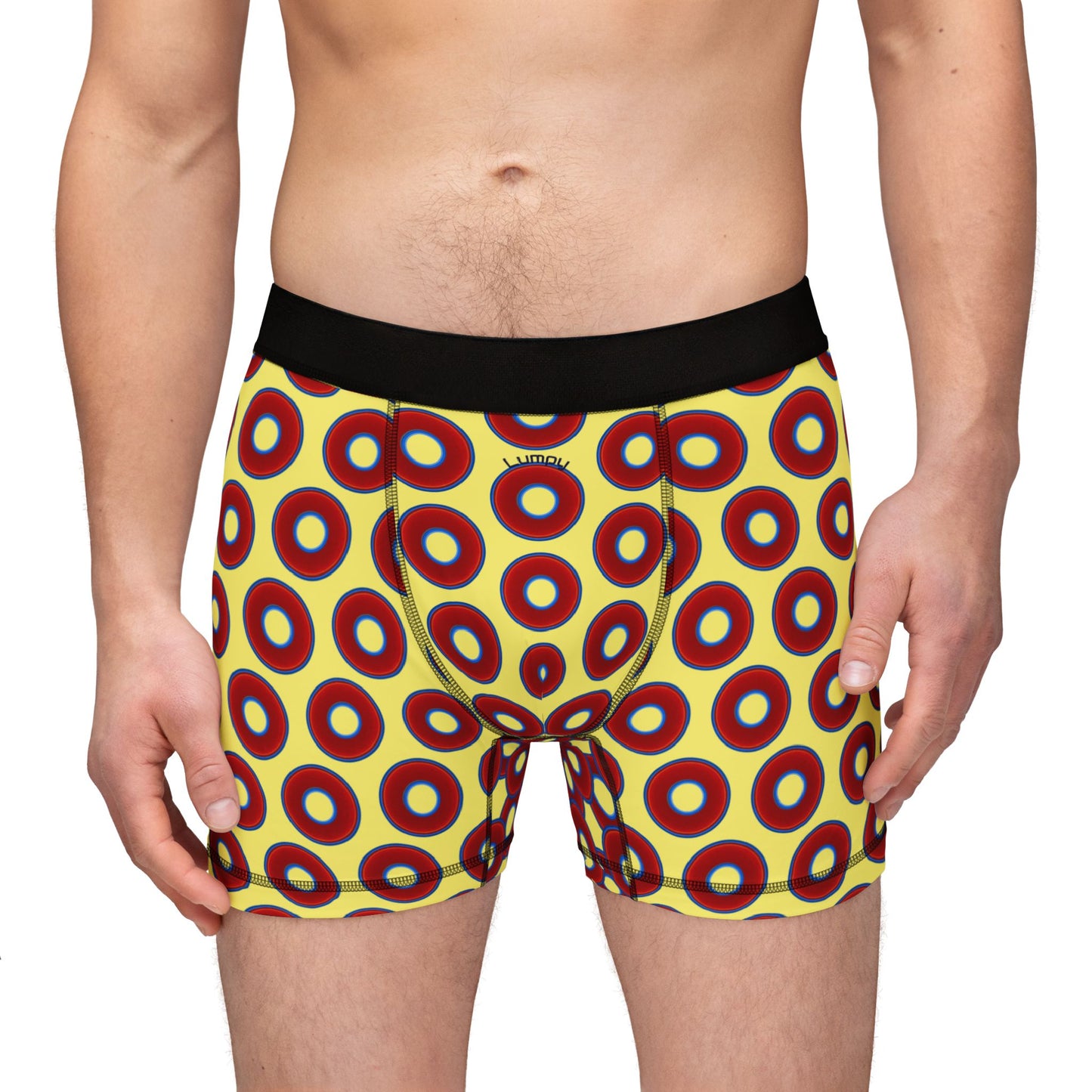 Men's Donut Boxers - red vivid donuts w/yellow background