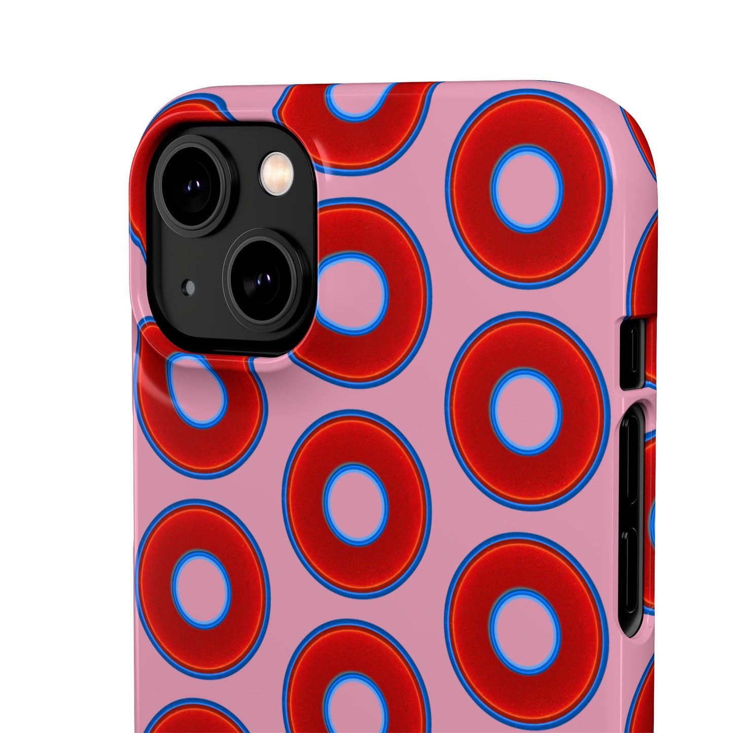 Lumpy Donut Snap Case - red vivid donut print w/pale magenta background