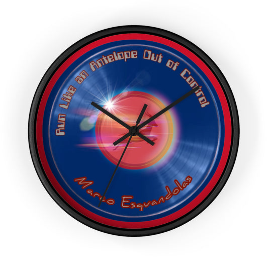 Lumpy Wall Clock - "Marco Makes Good Time Donut" - blue vivid donut w/red background