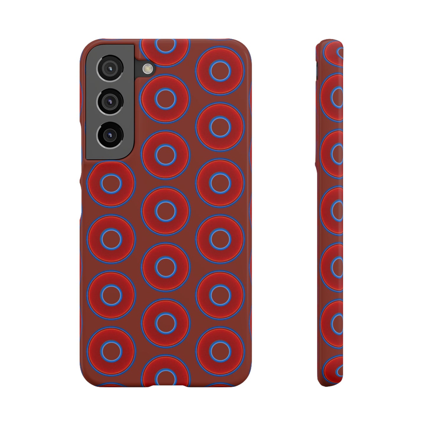 Lumpy Donut Snap Case - red vivid donut print w/burnt umber background