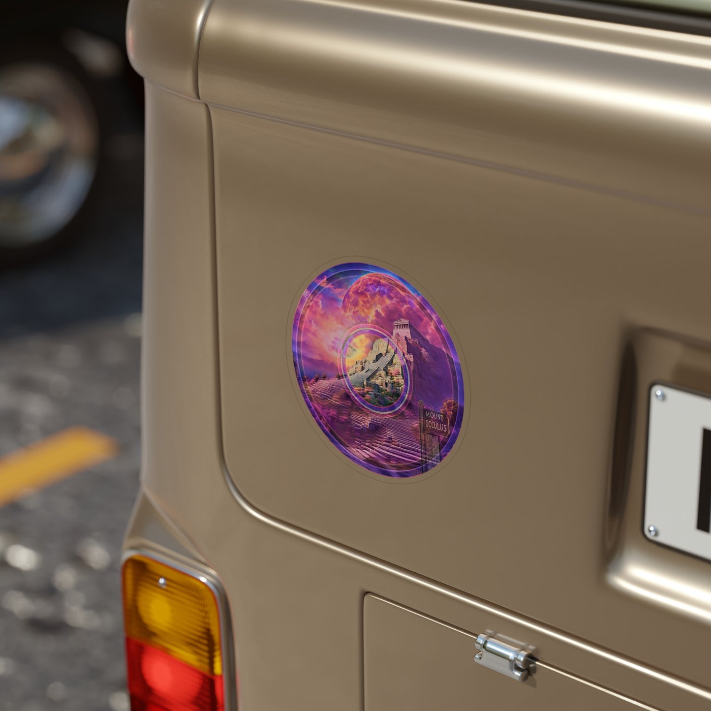 Donut Bumper/Outdoor Sticker - "Icculus Mountain Fresh Donuts" - series 1.0 - purple/magenta picture donut - [Die-Cut] 6"x 6"