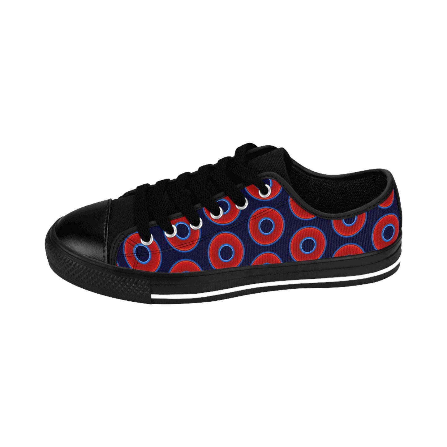 Men's Cushiony Convectors - Low Top - large red vivid donut print w/midnight blue background