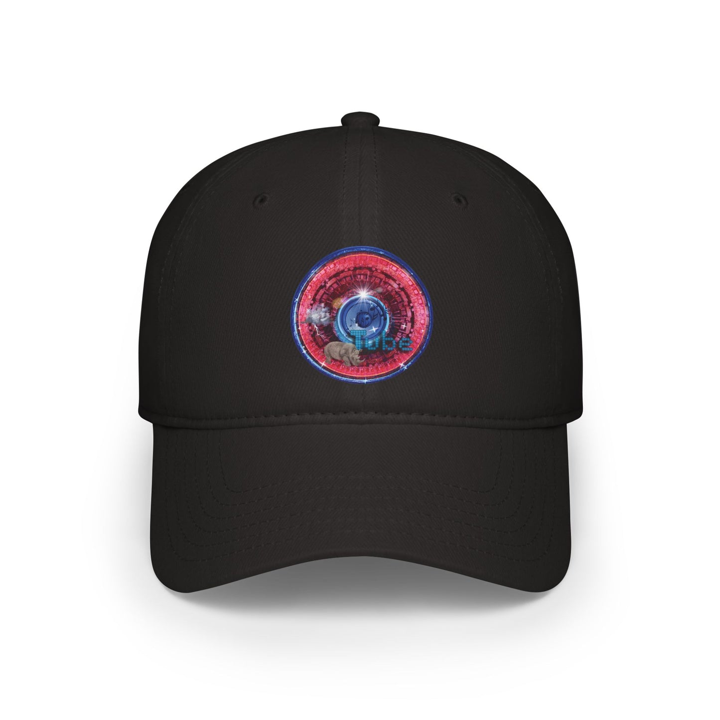 Lumpy Donut Baseball Cap - "Rhinos Do Run From Thunderous Donut Caps" - variant 1 - vivid red tube donut w/