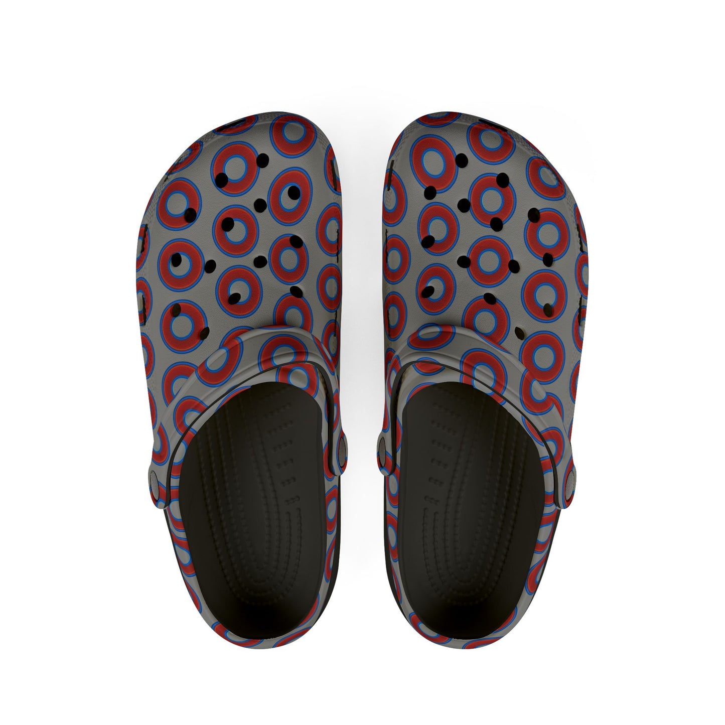 Spatchcocks - donut slip-on shoes - red rustic donuts w/gray background [unisex]