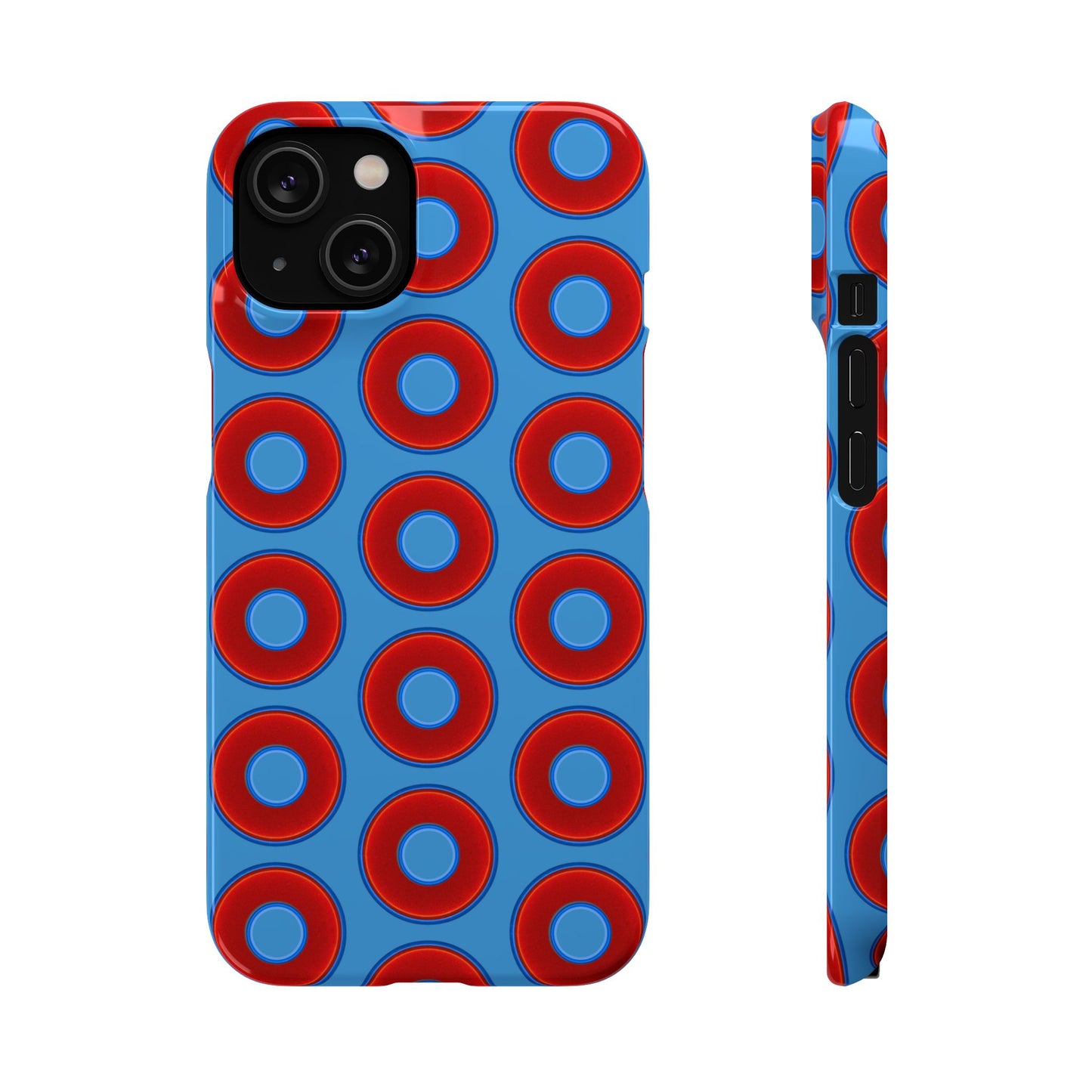 Lumpy Donut Snap Case - red vivid donut print w/light steel blue background