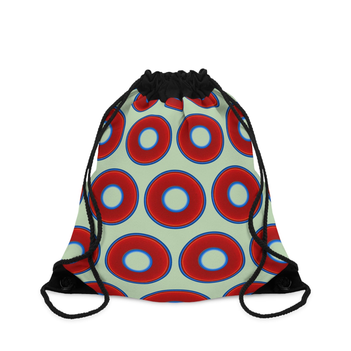 Lumpy Donut Drawstring Bag - red vivid donuts print w/seafoam background