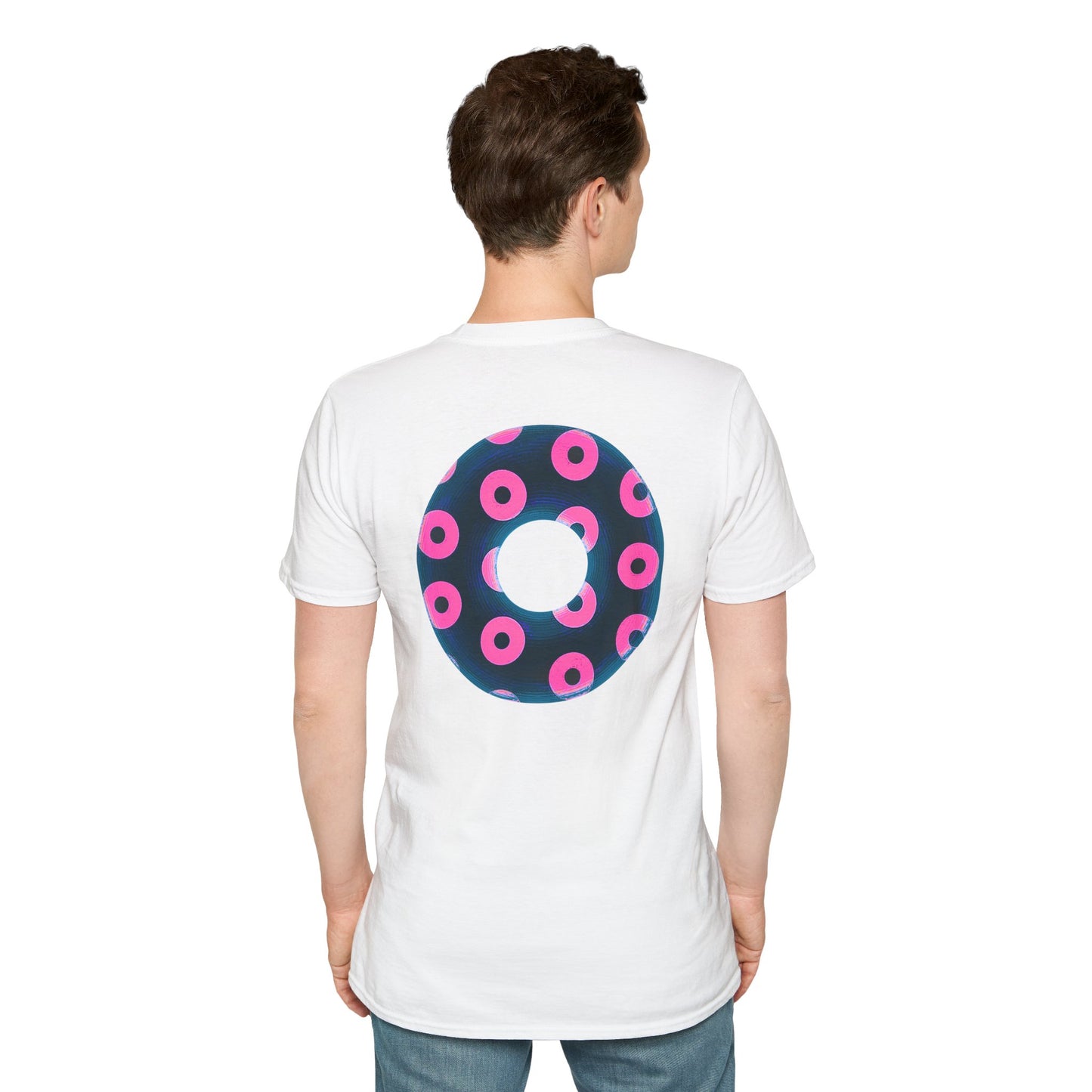 Copy of Plain Donuts/Unisex Soft-Style - "Plain Blimpy Paradoxical Donuts" - dark steel blue/vivid magenta donuts
