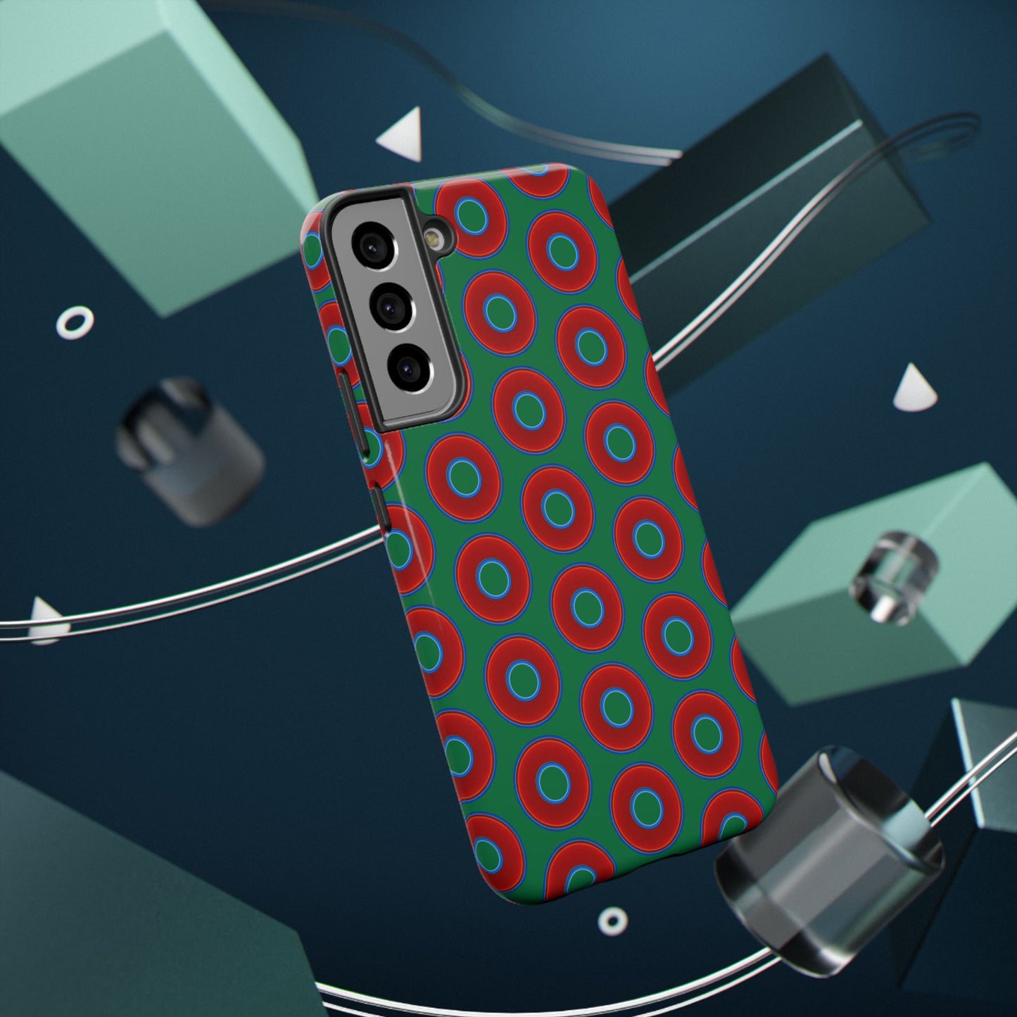 Impact-Resistant Lumpy Donut Case - red vivid donut print w/green background