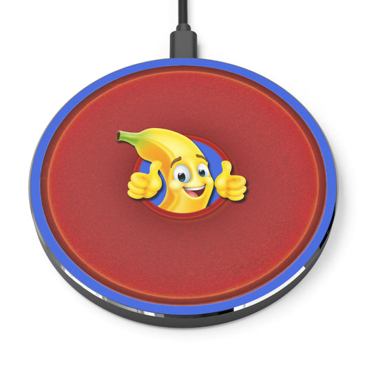 The Flow - Wireless Lumpy Donut Chargers - "This Wireless Power is Bananas" - vivid red donut w/royal blue background - variant 6