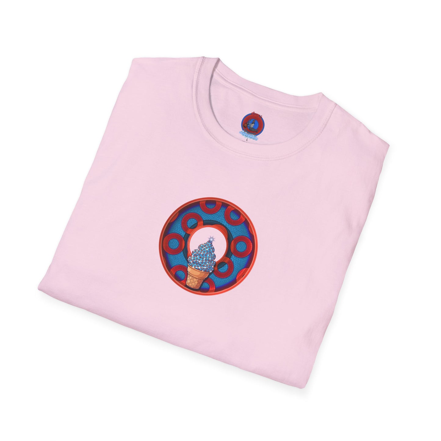 Classic Donut Tee - Unisex Soft-Style - "We All Scream It's ICE Cream" - blue/red rustic paradox donut