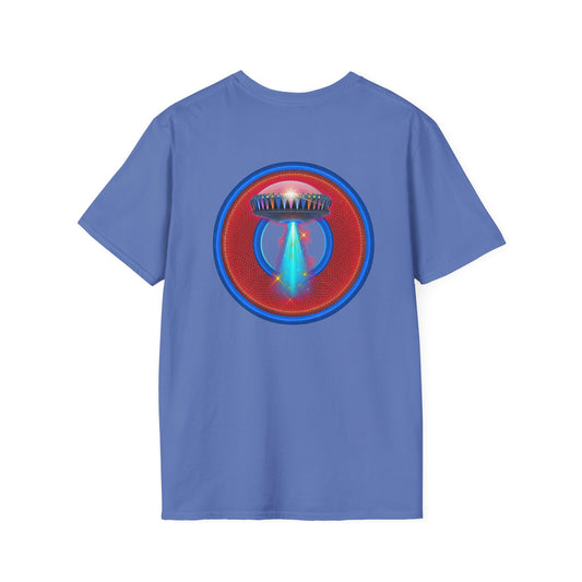 Classic Donut Tee - Unisex Soft-Style - "Donuts now Served on the Mothership" - red/blue donut