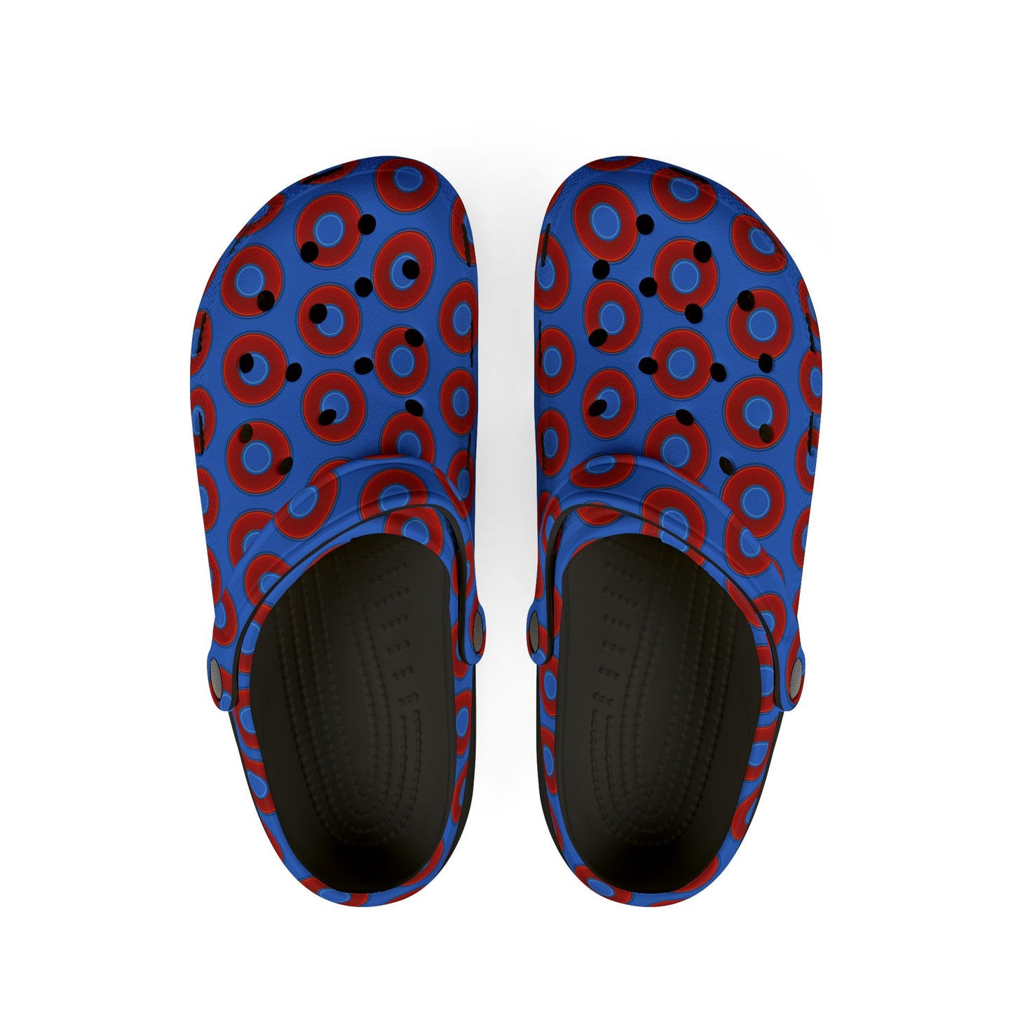 Spatchcocks - donut slip-on shoes - vivid red donuts w/medium royal blue background [unisex]