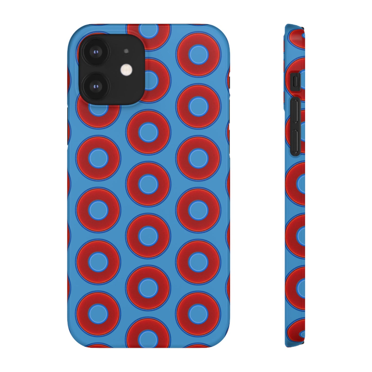 Lumpy Donut Snap Case - red vivid donut print w/light steel blue background