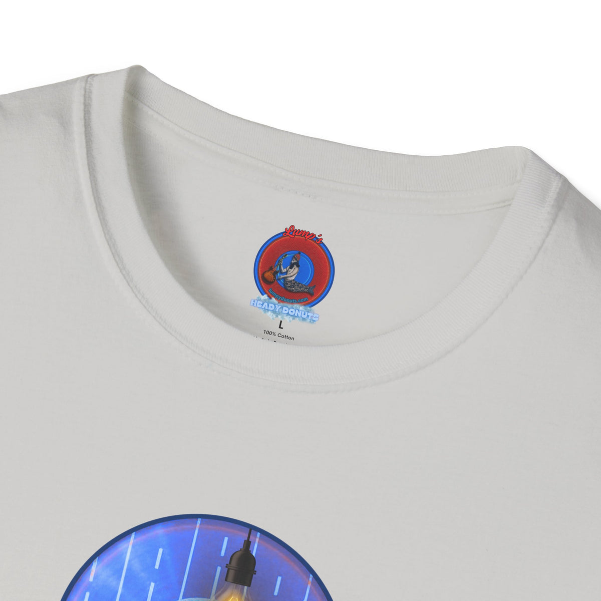Classic Donut Tee - Unisex Soft-Style - "Harry Left His Donut Shirt" - series 1.0  - variant 4 - purple/blue donut - w/milk & light on