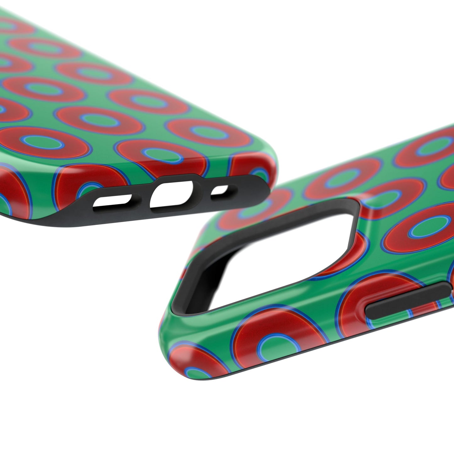 Impact-Resistant Lumpy Donut Case - red vivid donut print w/jade green background
