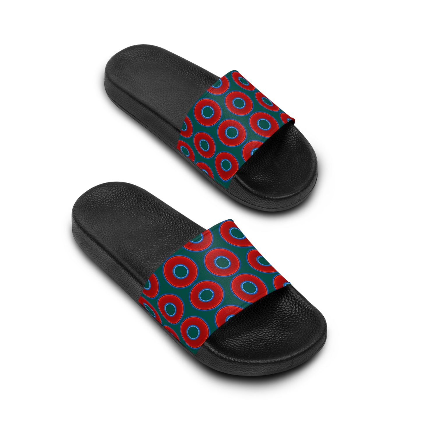 Lumpy Sandals - slip-ons - red vivid donuts w/dark Fenway green background
