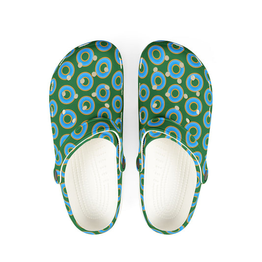 Spatchcocks - donut slip-on shoes - light blue rustic donuts w/green background [unisex]