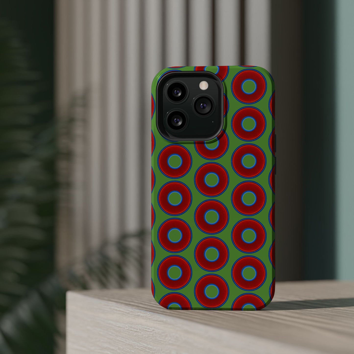 Magnetic Tough Donut Case - red vivid donut print w/light green background