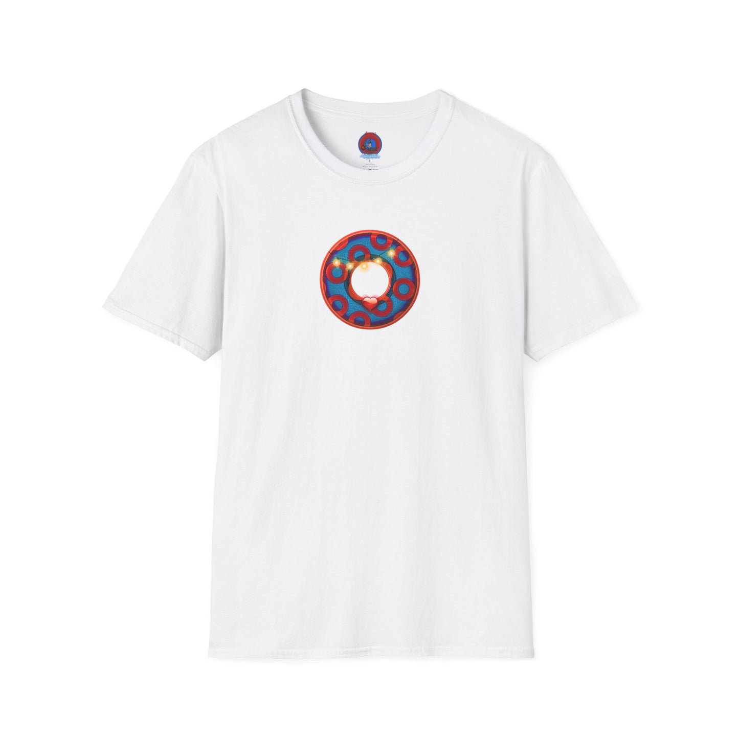 Classic Donut Tee - Unisex Soft-Style - "MORE Donuts Please" - rustic dark blue/red paradox donut - variant 1