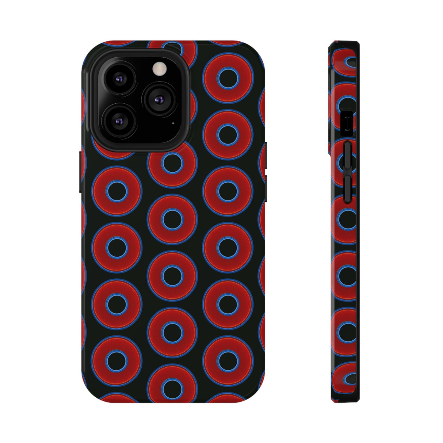 Impact-Resistant Lumpy Donut Case - red vivid donut print w/midnight moss background